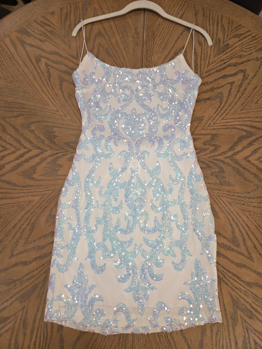 Iridescent Sequin Bodycon Mini Dress M White Blue Y2K Prom Homecoming Party - Picture 4 of 8